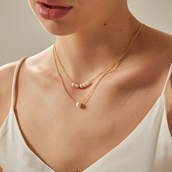 Pearl Necklace for Women- 14K Gold-plated/White Gold-plated Dainty Pearl Necklac - Picture 6 of 7